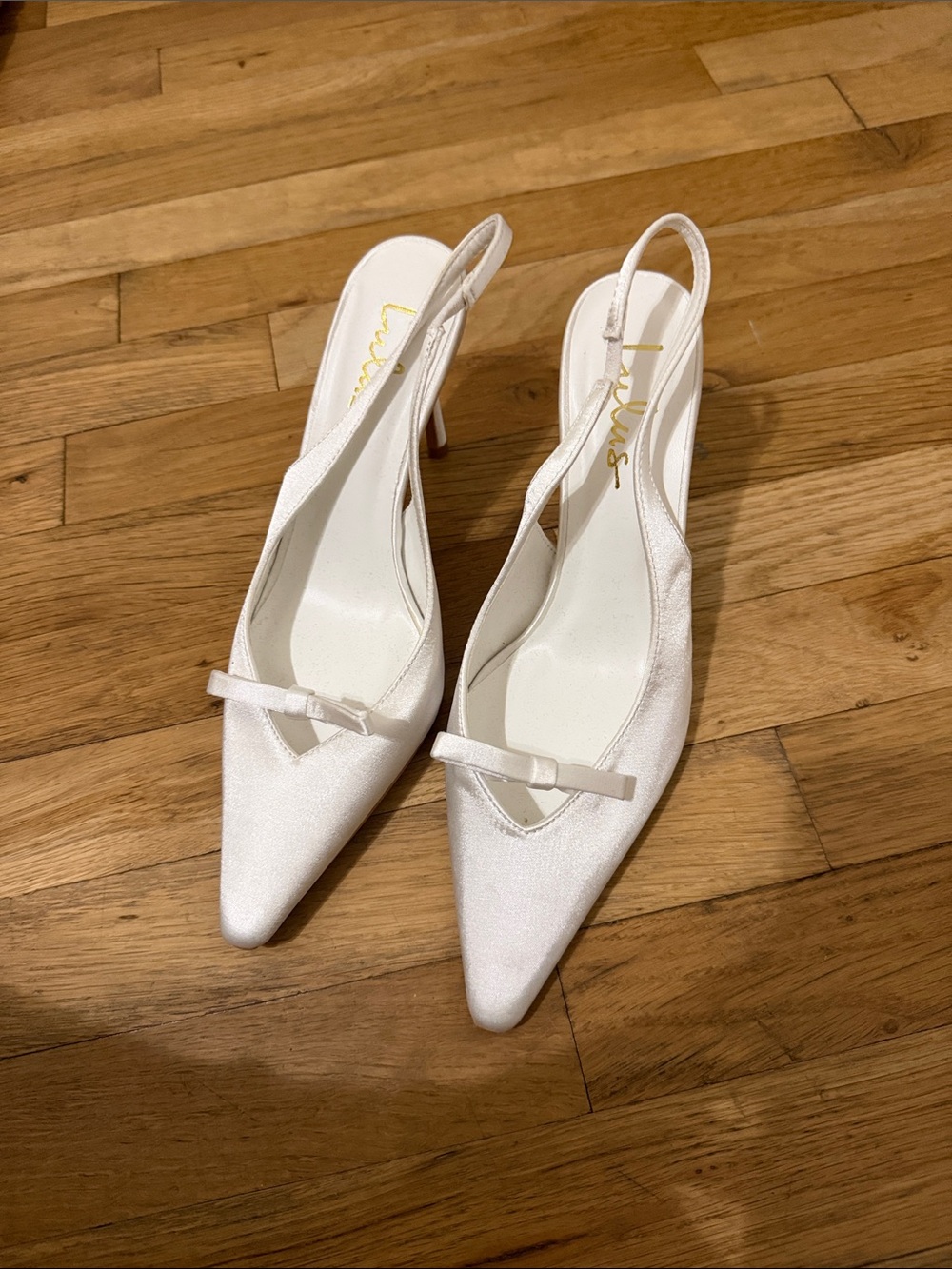 White satin heels